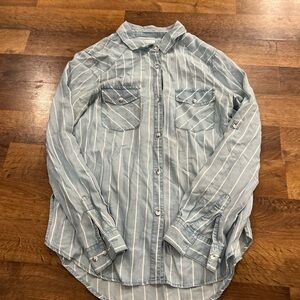 Light Blue Striped Women’s Button-Up Shirt